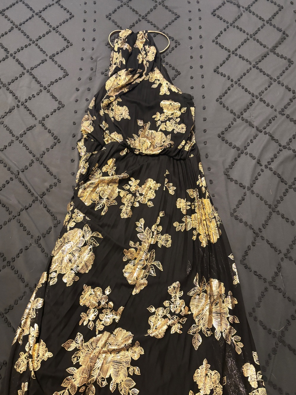 MSK Black Maxi Dress with Gold Floral Foil - Picture 3 of 4